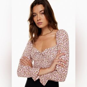 Aritzia Sunday Best Sinatra Rust Floral Long Sleeve Smoked Top